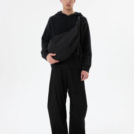 Curved Zip Banding Pants, Black