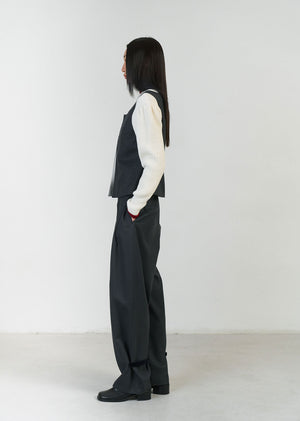 Solid Wide Tuck Wool Pants, Charcoal