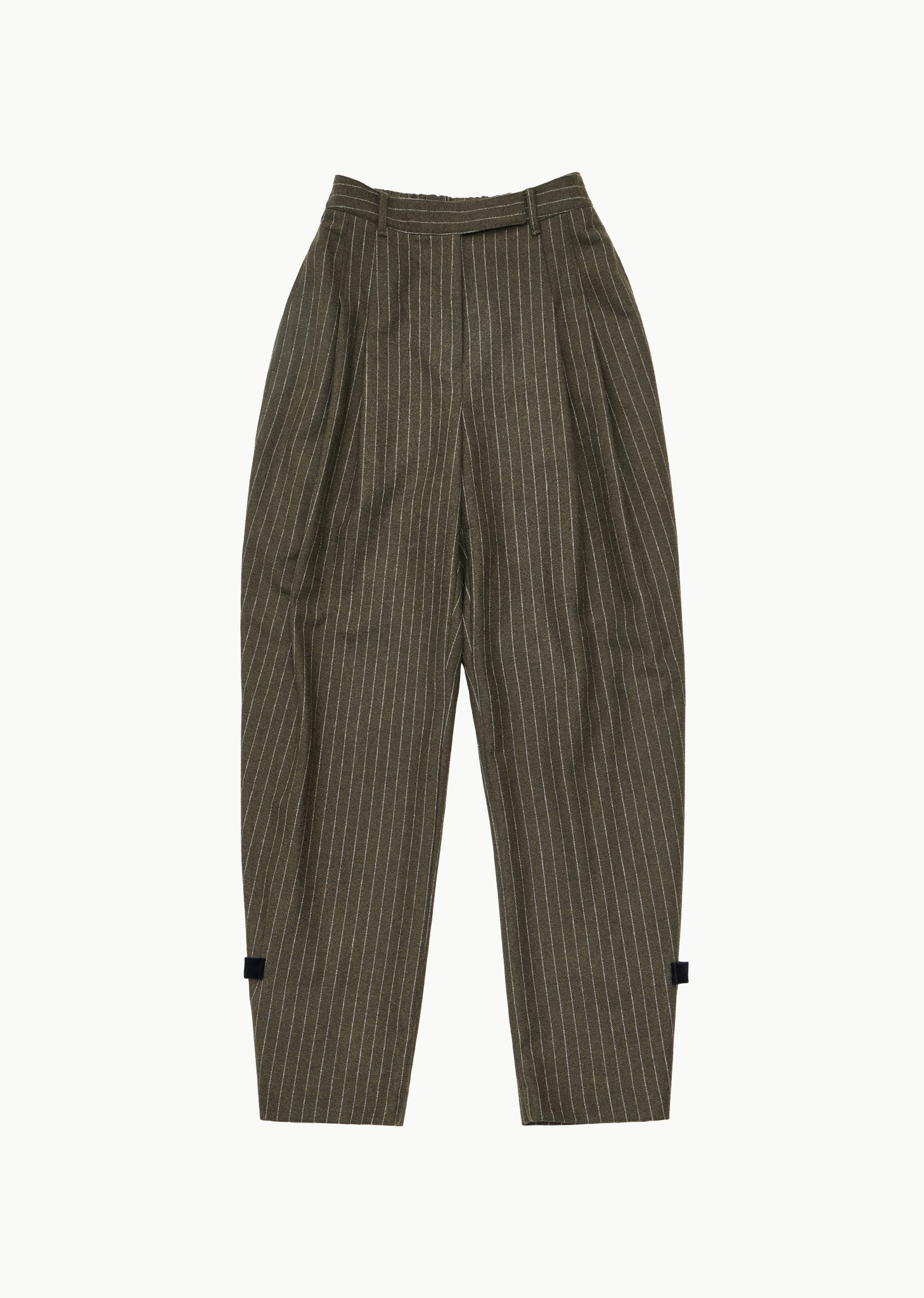 Stripe Wide Tuck Wool Pants, Brown