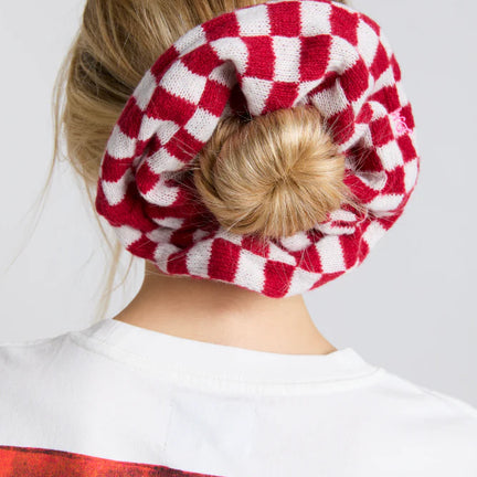 Knitted Scrunchie in Red & Ecru Gingham