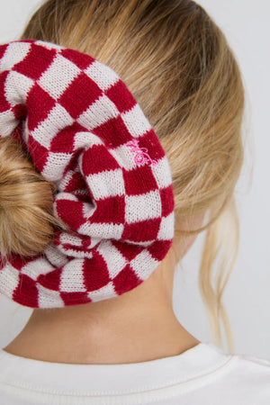 Knitted Scrunchie in Red & Ecru Gingham