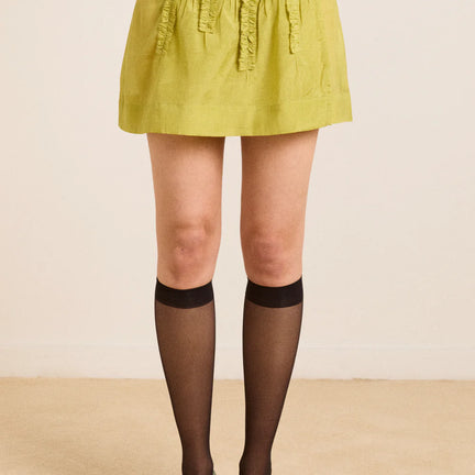Glinda Ruffle Mini Skirt, Golden Lime