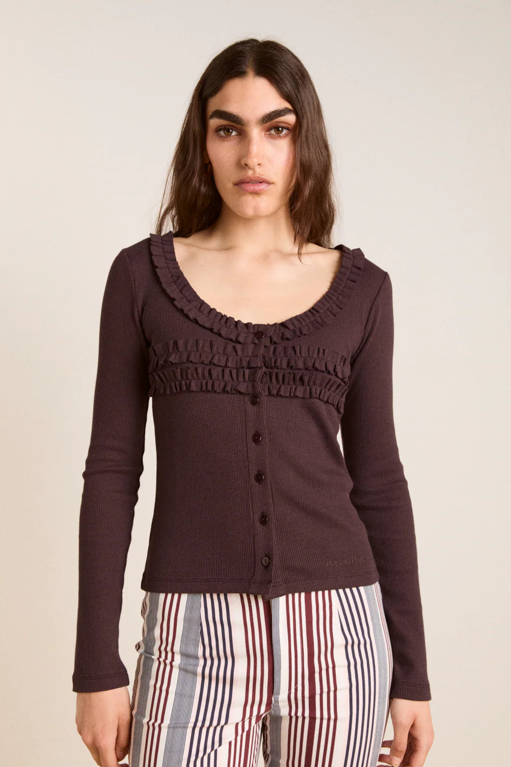 Varsha Frilly Cardigan, Brown