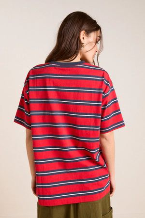 Ariel Shrunken Boyfriend Tee, Red/Navy