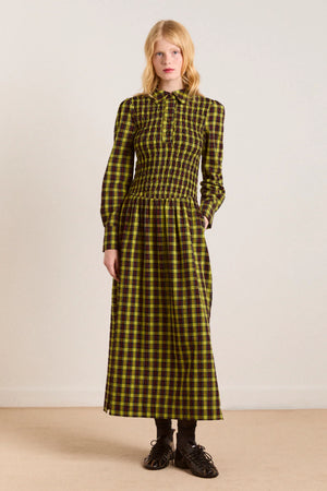 Hazel Long Sleeve Midi Dress, Bold Yellow Tartan