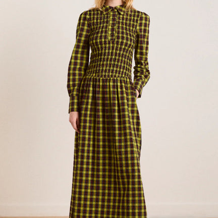 Hazel Long Sleeve Midi Dress, Bold Yellow Tartan