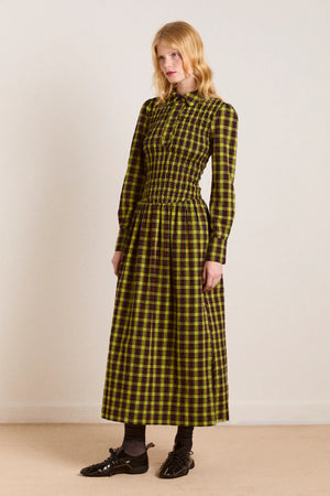 Hazel Long Sleeve Midi Dress, Bold Yellow Tartan