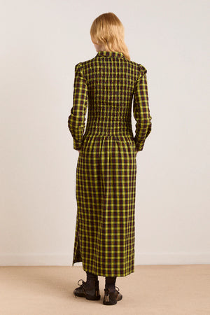 Hazel Long Sleeve Midi Dress, Bold Yellow Tartan