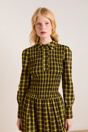 Hazel Long Sleeve Midi Dress, Bold Yellow Tartan
