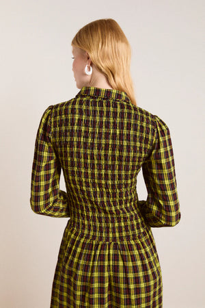 Hazel Long Sleeve Midi Dress, Bold Yellow Tartan