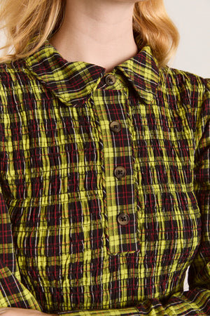Hazel Long Sleeve Midi Dress, Bold Yellow Tartan