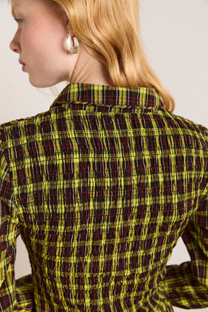 Hazel Long Sleeve Midi Dress, Bold Yellow Tartan