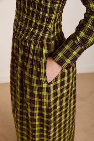 Hazel Long Sleeve Midi Dress, Bold Yellow Tartan