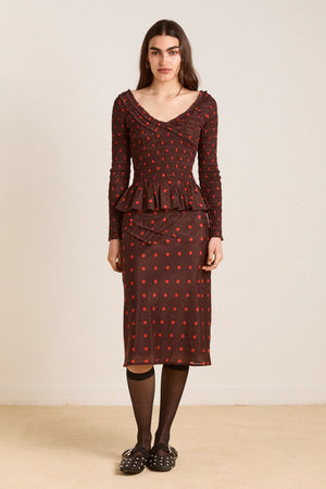 Octavia Knee Length Skirt, Burgundy