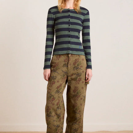 Sybil Stripe Crew Cardigan, Green