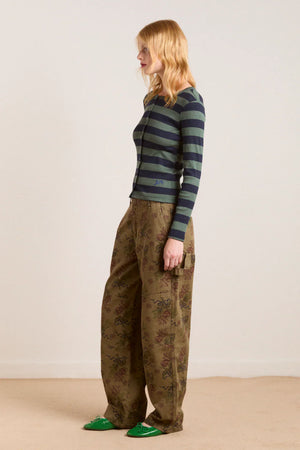 Sybil Stripe Crew Cardigan, Green