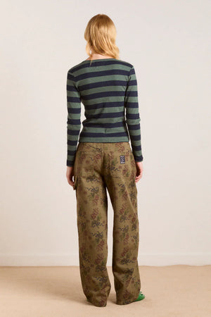 Sybil Stripe Crew Cardigan, Green