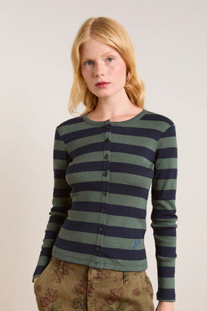 Sybil Stripe Crew Cardigan, Green