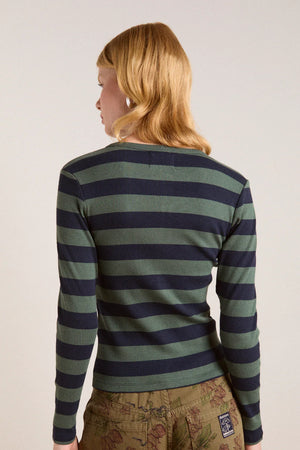 Sybil Stripe Crew Cardigan, Green