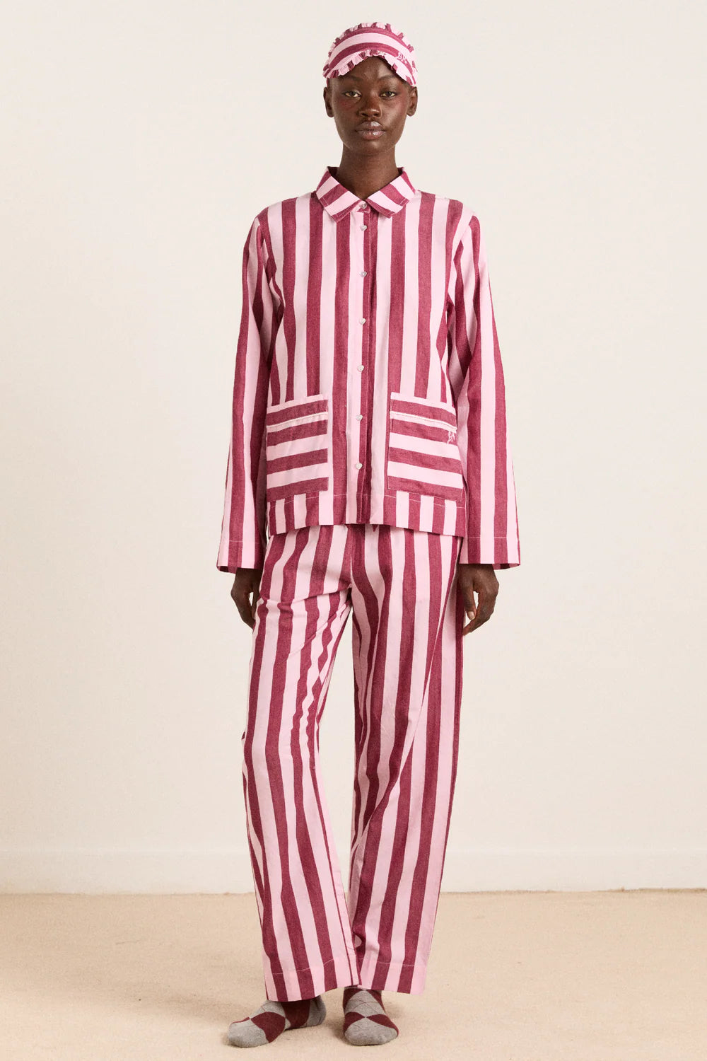 Florie PJ Set, Burgundy/Pink Set