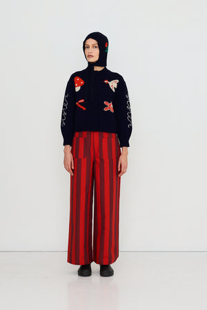 Wide Stripes Pocket Pants, Red U37