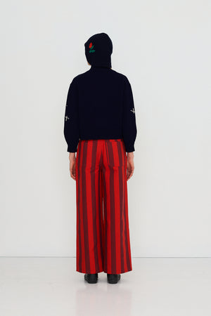 Wide Stripes Pocket Pants, Red U37