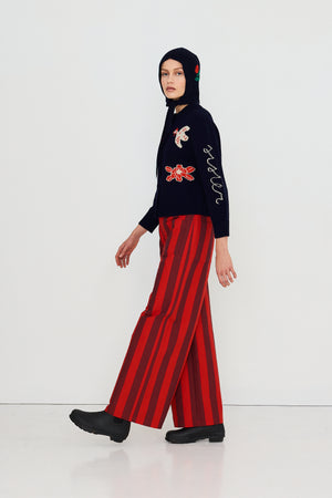 Wide Stripes Pocket Pants, Red U37
