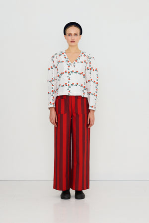 Wide Stripes Pocket Pants, Red U37