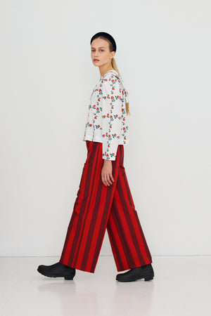 Wide Stripes Pocket Pants, Red U37