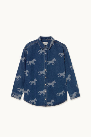 Horses Embroidery Denim Shirt