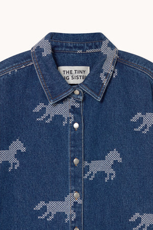 Horses Embroidery Denim Shirt