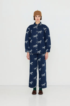 Horses Embroidery Denim Shirt