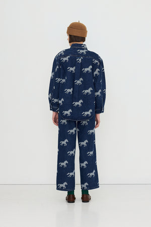 Horses Embroidery Denim Shirt