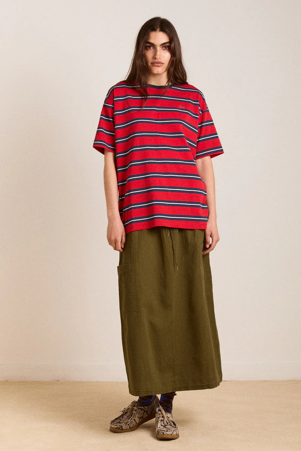 Ariel Shrunken Boyfriend Tee, Red/Navy