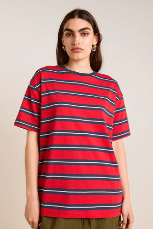 Ariel Shrunken Boyfriend Tee, Red/Navy
