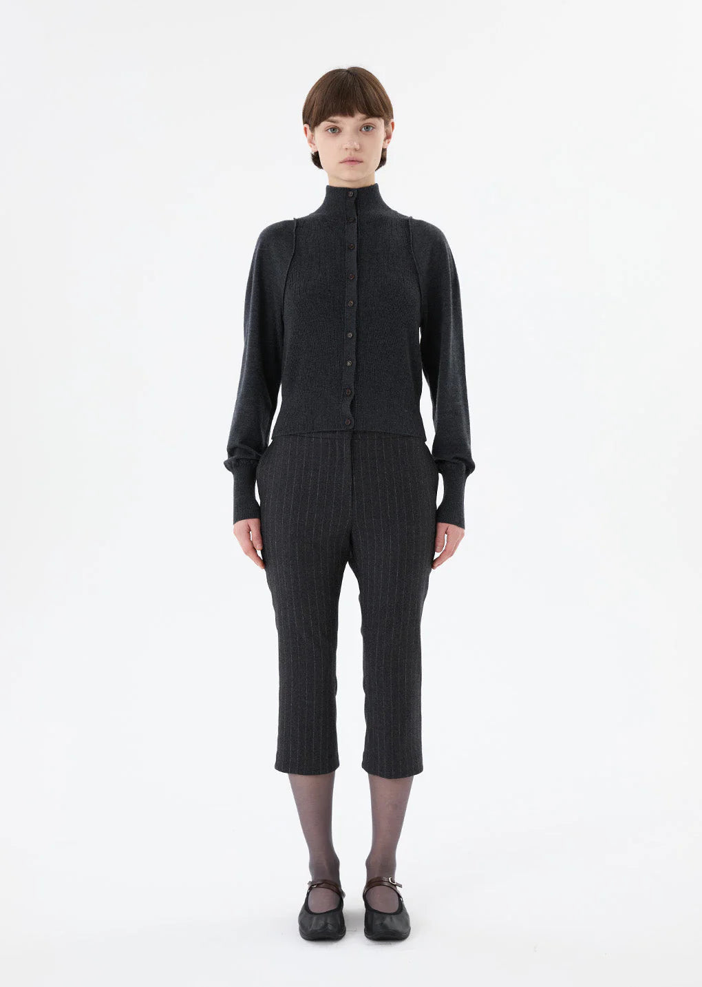 Blocking Button Up Cardigan, Charcoal