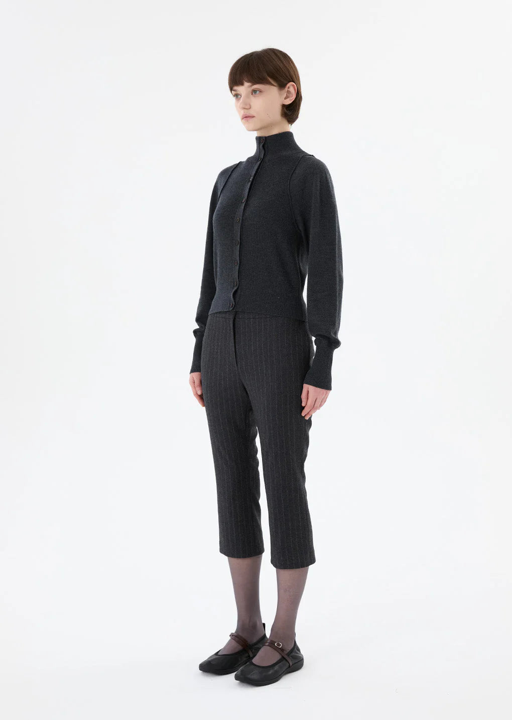 Blocking Button Up Cardigan, Charcoal