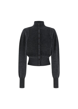Blocking Button Up Cardigan, Charcoal