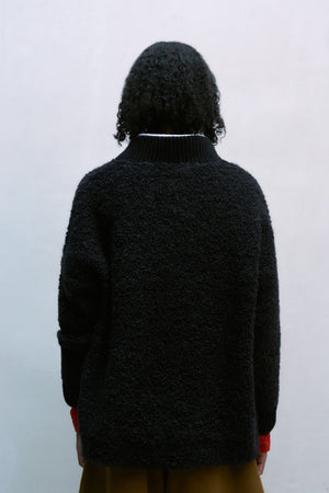 Wool and Mohair Polo Sweater, Black, Size 1