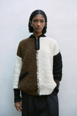 Wool and Mohair Polo Sweater Colorblock, Size 1