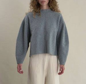 Double Face Wool Reversible Pullover, Oat/Sky