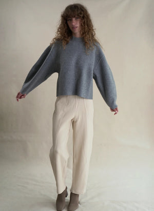 Double Face Wool Reversible Pullover, Oat/Sky