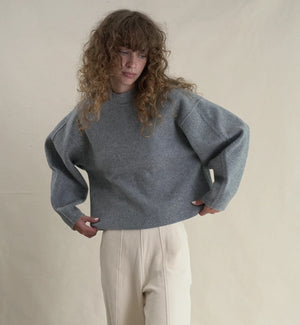 Double Face Wool Reversible Pullover, Oat/Sky