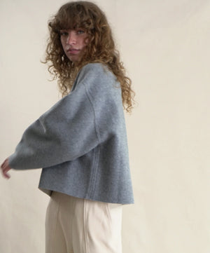 Double Face Wool Reversible Pullover, Oat/Sky