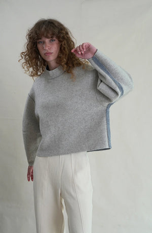 Double Face Wool Reversible Pullover, Oat/Sky