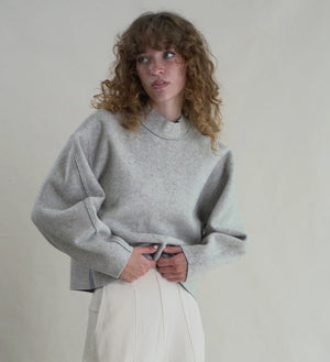 Double Face Wool Reversible Pullover, Oat/Sky