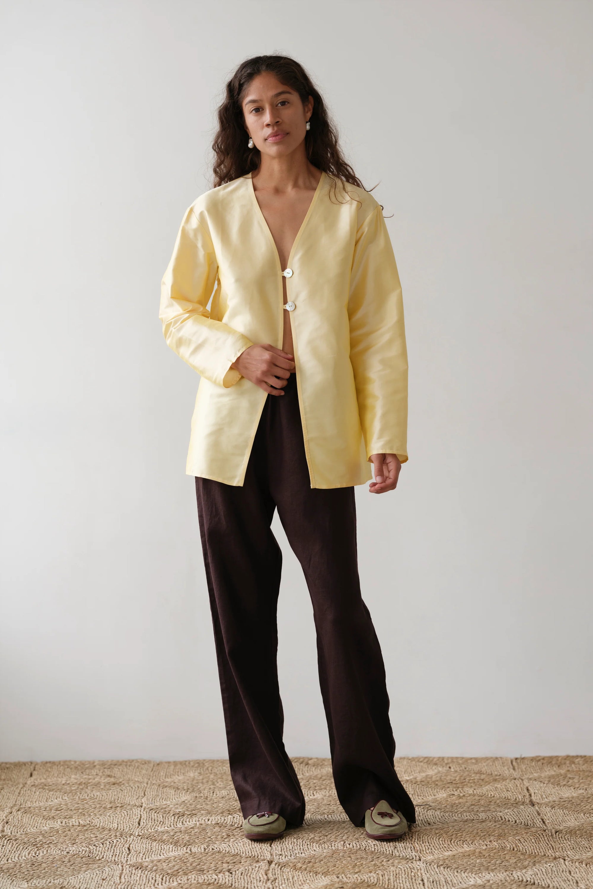 Taffeta Split Top, Butter
