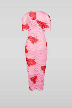 Mesh Floral Cape Midi Dress, Pink