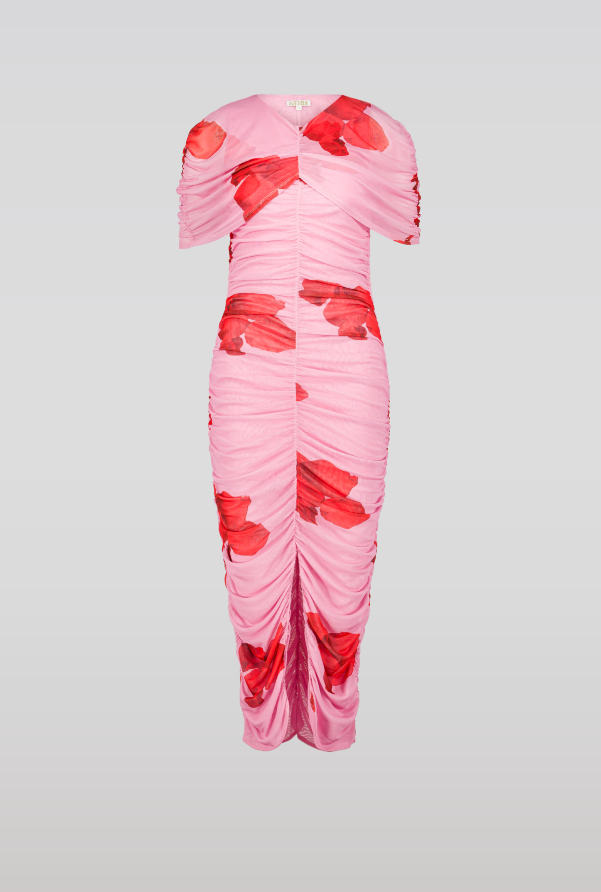Mesh Floral Cape Midi Dress, Pink
