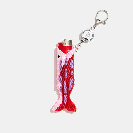 Pink/Purple/Red Beaded Fish Lighter Holder